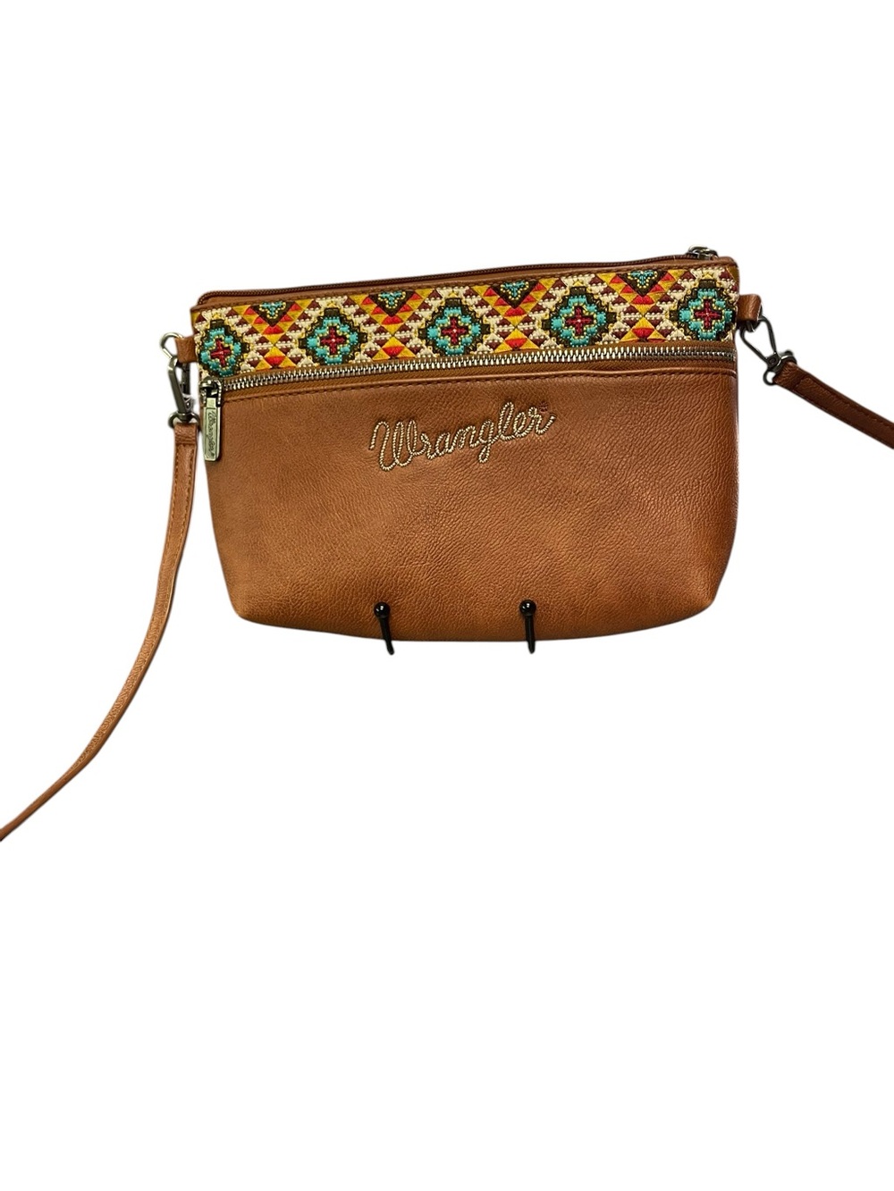 Wrangler Tan Crossbody with Colorful Geometric Embroidery
